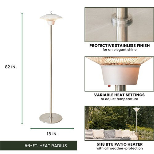 Hanover - 6.8' Electric Infrared Halogen Stand Lamp with Two Heat Levels - Silver-United Backyard