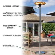 Hanover - 6.8' Electric Infrared Halogen Stand Lamp with Two Heat Levels - Silver-United Backyard