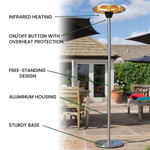 Hanover - 6.8' Electric Infrared Halogen Stand Lamp with Two Heat Levels - Silver-United Backyard
