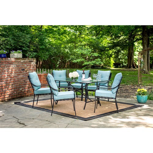 Hanover - 7pc Dining Set: 6 Stationary Chairs, 1 Dining Table - Gray/Ocean Blue-United Backyard