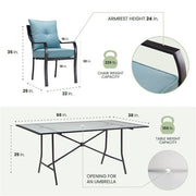 Hanover - 7pc Dining Set: 6 Stationary Chairs, 1 Dining Table - Gray/Ocean Blue-United Backyard