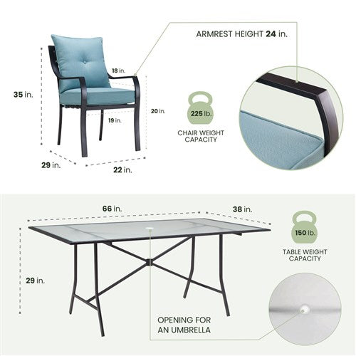 Hanover - 7pc Dining Set: 6 Stationary Chairs, 1 Dining Table - Gray/Ocean Blue-United Backyard