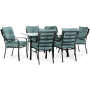 Hanover - 7pc Dining Set: 6 Stationary Chairs, 1 Dining Table - Gray/Ocean Blue-United Backyard