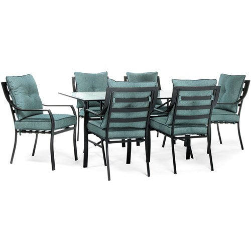 Hanover - 7pc Dining Set: 6 Stationary Chairs, 1 Dining Table - Gray/Ocean Blue-United Backyard