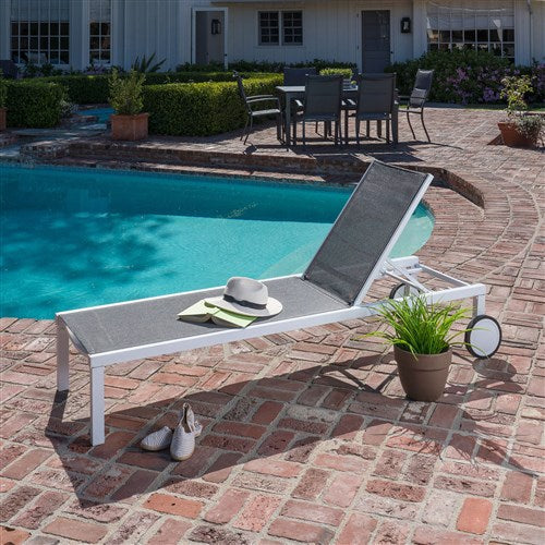 Hanover - Aluminum Sling Armless Chaise Lounge - White/Gray-United Backyard