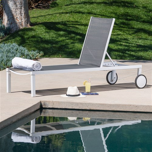 Hanover - Aluminum Sling Armless Chaise Lounge - White/Gray-United Backyard