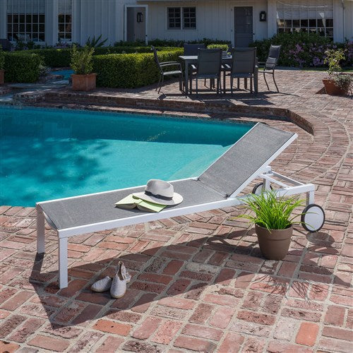 Hanover - Aluminum Sling Armless Chaise Lounge - White/Gray-United Backyard