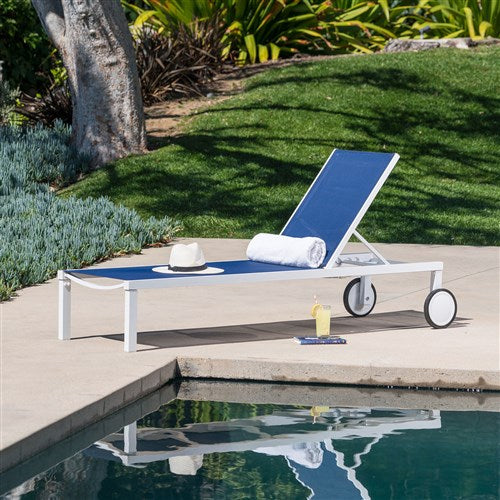 Hanover - Aluminum Sling Armless Chaise Lounge - White/Navy-United Backyard