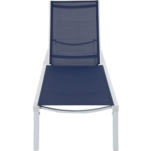 Hanover - Aluminum Sling Armless Chaise Lounge - White/Navy-United Backyard