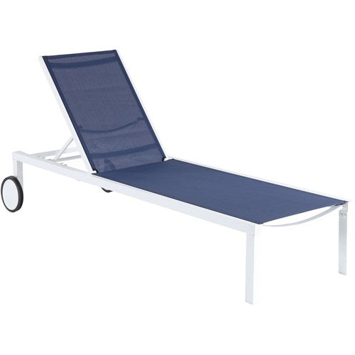 Hanover - Aluminum Sling Armless Chaise Lounge - White/Navy-United Backyard