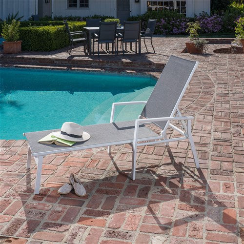 Hanover - Aluminum Sling Chaise Lounge - White/Gray-United Backyard