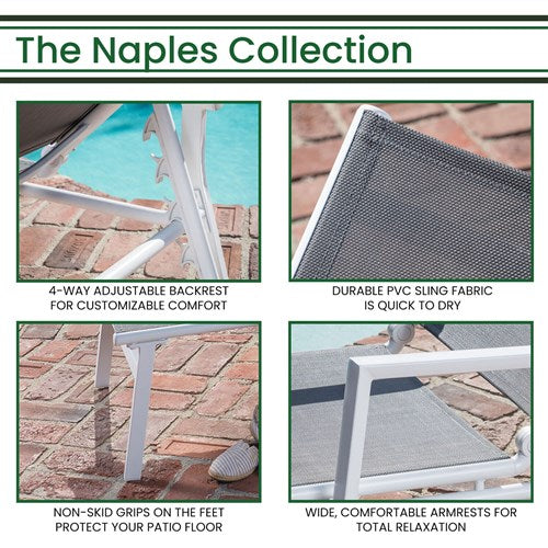 Hanover - Aluminum Sling Chaise Lounge - White/Gray-United Backyard