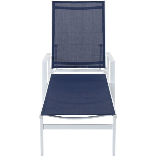 Hanover - Aluminum Sling Chaise Lounge - White/Navy-United Backyard