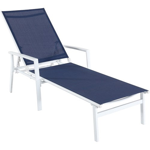 Hanover - Aluminum Sling Chaise Lounge - White/Navy-United Backyard