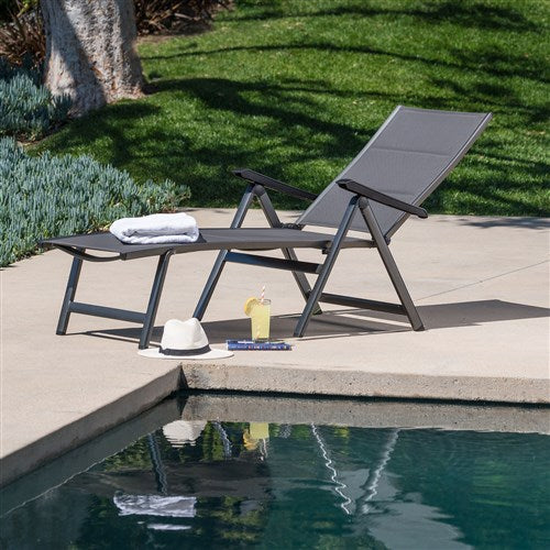 Hanover - Aluminum Sling Folding Chaise Lounge - Gray/Gray-United Backyard