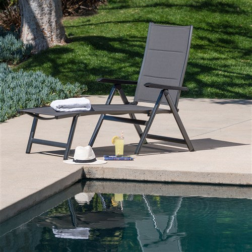 Hanover - Aluminum Sling Folding Chaise Lounge - Gray/Gray-United Backyard