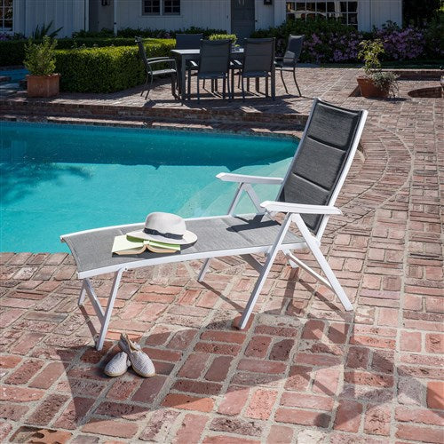 Hanover - Aluminum Sling Folding Chaise Lounge - White/Gray-United Backyard