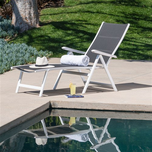 Hanover - Aluminum Sling Folding Chaise Lounge - White/Gray-United Backyard