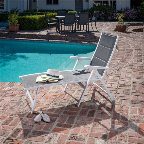 Hanover - Aluminum Sling Folding Chaise Lounge - White/Gray-United Backyard