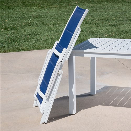 Hanover - Aluminum Sling Folding Chaise Lounge - White/Navy-United Backyard