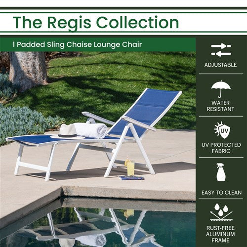 Hanover - Aluminum Sling Folding Chaise Lounge - White/Navy-United Backyard