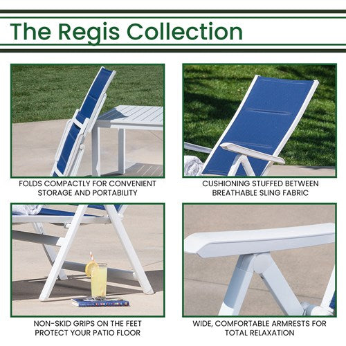 Hanover - Aluminum Sling Folding Chaise Lounge - White/Navy-United Backyard