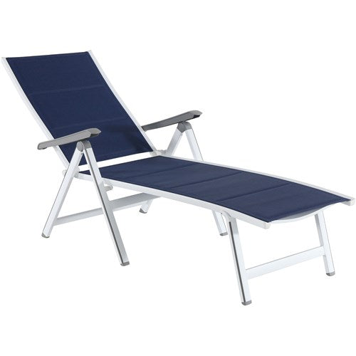 Hanover - Aluminum Sling Folding Chaise Lounge - White/Navy-United Backyard