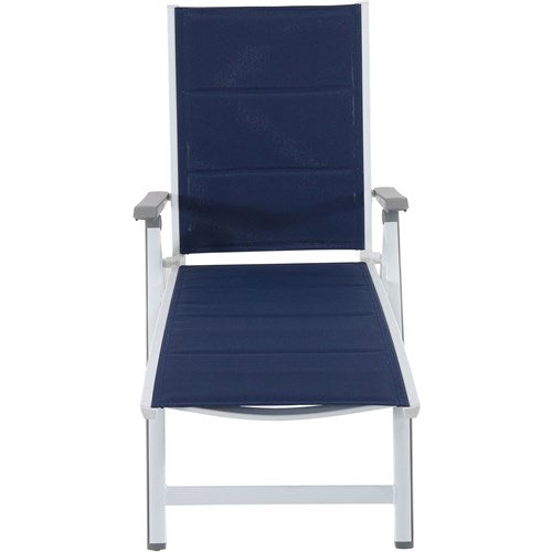 Hanover - Aluminum Sling Folding Chaise Lounge - White/Navy-United Backyard