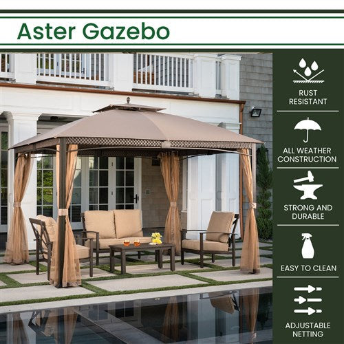 Hanover - Aster 9.7'x11.8' Aluminum and Steel Gazebo with Netting - Tan-United Backyard