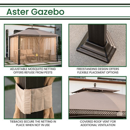 Hanover - Aster 9.7'x11.8' Aluminum and Steel Gazebo with Netting - Tan-United Backyard