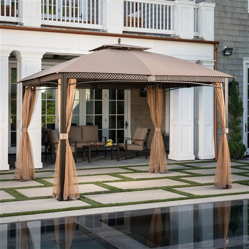 Hanover - Aster 9.7'x11.8' Aluminum and Steel Gazebo with Netting - Tan-United Backyard