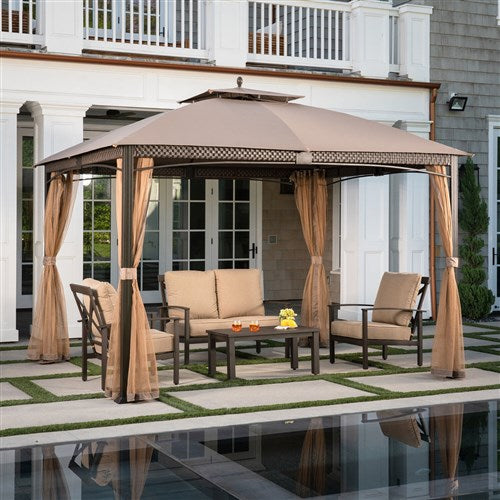 Hanover - Aster 9.7'x11.8' Aluminum and Steel Gazebo with Netting - Tan-United Backyard