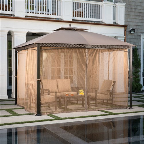 Hanover - Aster 9.7'x11.8' Aluminum and Steel Gazebo with Netting - Tan-United Backyard