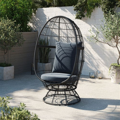 Hanover - Ava Stationary Single Swivel Egg Chair with Cushions - Grey/White-United Backyard