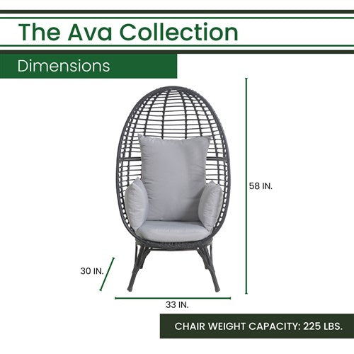 Hanover - Ava Stationary Single Swivel Egg Chair with Cushions - Grey/White-United Backyard