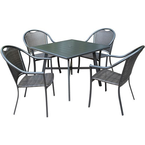 Hanover - Bambray 5pc Dining Set: 4 Woven Dining Chairs and 1 38" Square Slat Table - Brown-United Backyard