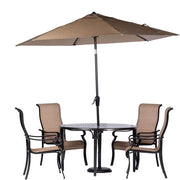 Hanover - Brigantine 5pc: 4 Sling Dining Chairs, 50" Round Cast Table, Umbrella & Base - Tan/Bronze-United Backyard