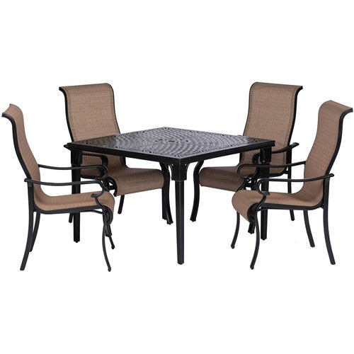 Hanover - Brigantine 5pc: 4 Sling Dining Chairs and 42" Square Cast Table - Tan/Bronze-United Backyard