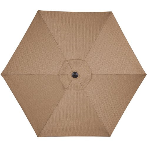 Hanover - Brigantine 5pc: 4 Sling Swivel Chairs, 42" Square Cast Table, Umbrella & Base - Tan/Bronze-United Backyard