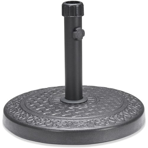 Hanover - Brigantine 5pc: 4 Sling Swivel Chairs, 50" Round Cast Table, Umbrella & Base - Tan/Bronze-United Backyard