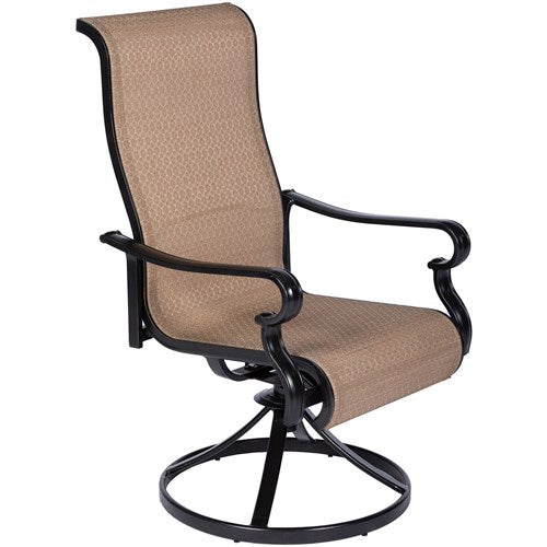 Hanover - Brigantine 5pc: 4 Sling Swivel Chairs and 42" Square Cast Table - Tan/Bronze-United Backyard