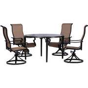 Hanover - Brigantine 5pc: 4 Sling Swivel Chairs and 50" Round Cast Table - Tan/Bronze-United Backyard