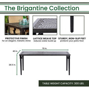 Hanover - Brigantine 7-pc Dining Set: Aluminum Table, 6 Chairs, Umbrella, Base - Tan/Cast Aluminum-United Backyard