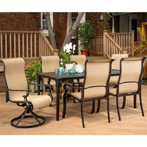 Hanover - Brigantine 7pc: 4 Sling Chairs, 2 Sling Swivel Rockers, 40x70" Cast Table - Cast/Tan-United Backyard