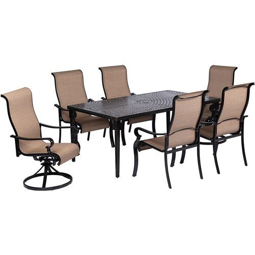 Hanover - Brigantine 7pc: 4 Sling Chairs, 2 Sling Swivel Rockers, 40x70" Cast Table - Cast/Tan-United Backyard