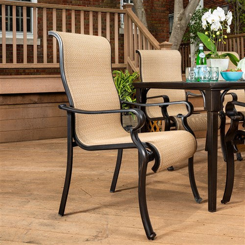 Hanover - Brigantine 7pc: 4 Sling Chairs, 2 Sling Swivel Rockers, 40x70" Glass Table - Cast/Tan-United Backyard