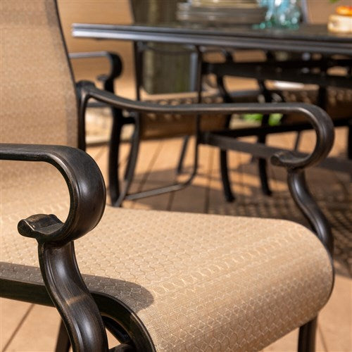 Hanover - Brigantine 7pc: 4 Sling Chairs, 2 Sling Swivel Rockers, 40x70" Glass Table - Cast/Tan-United Backyard