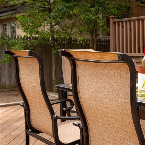 Hanover - Brigantine 7pc: 4 Sling Chairs, 2 Sling Swivel Rockers, 40x70" Glass Table - Cast/Tan-United Backyard