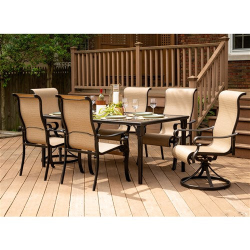 Hanover - Brigantine 7pc: 4 Sling Chairs, 2 Sling Swivel Rockers, 40x70" Glass Table - Cast/Tan-United Backyard