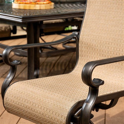 Hanover - Brigantine 7pc: 4 Sling Chairs, 2 Sling Swivel Rockers, 40x70" Glass Table - Cast/Tan-United Backyard